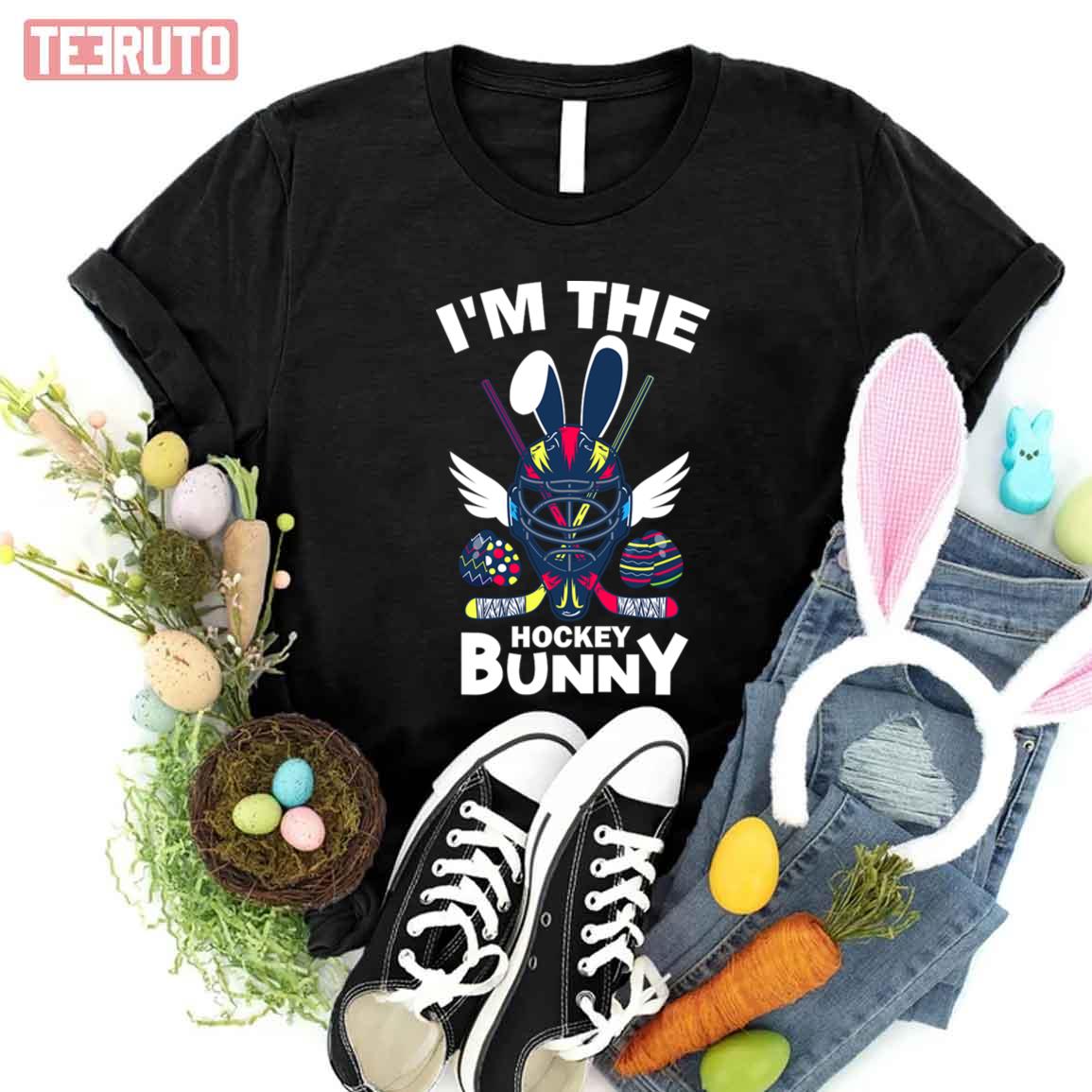 Sports Easter I'm The Hocky Bunny Funny Easter Gift Ice Hockey Unisex T-shirt