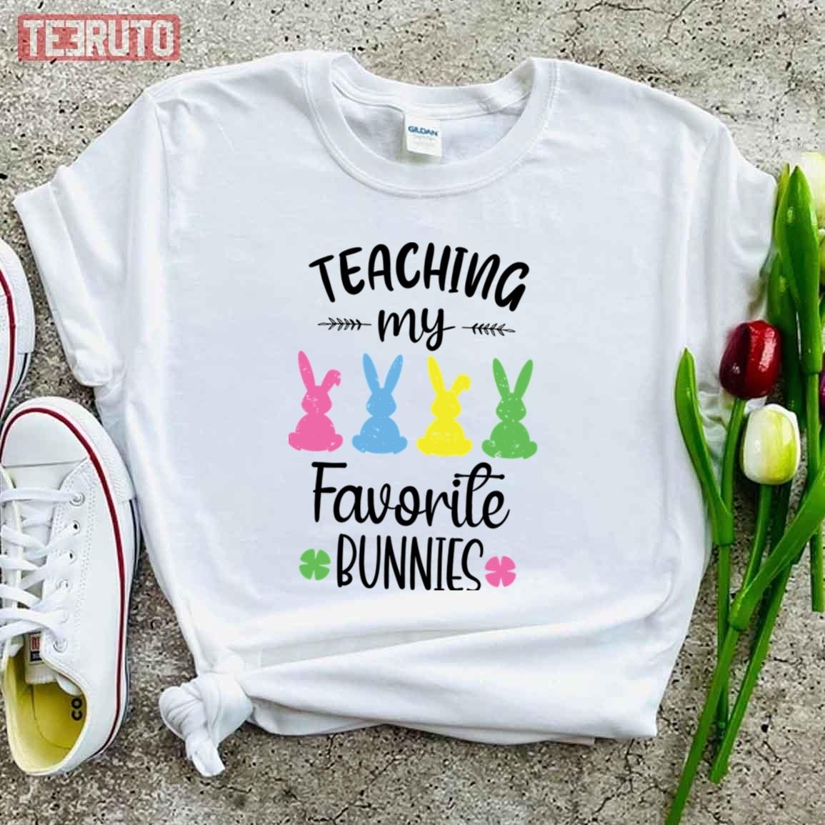 Teacher Easter Bunny Teaching My Favorite Bunnies Funny Art Unisex T-shirt