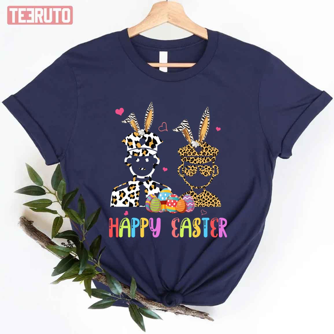 Two Easter Police Officer Tools Bunny Leopard Funny Easter Eggs Police Lover Happy Easter Unisex T-shirt