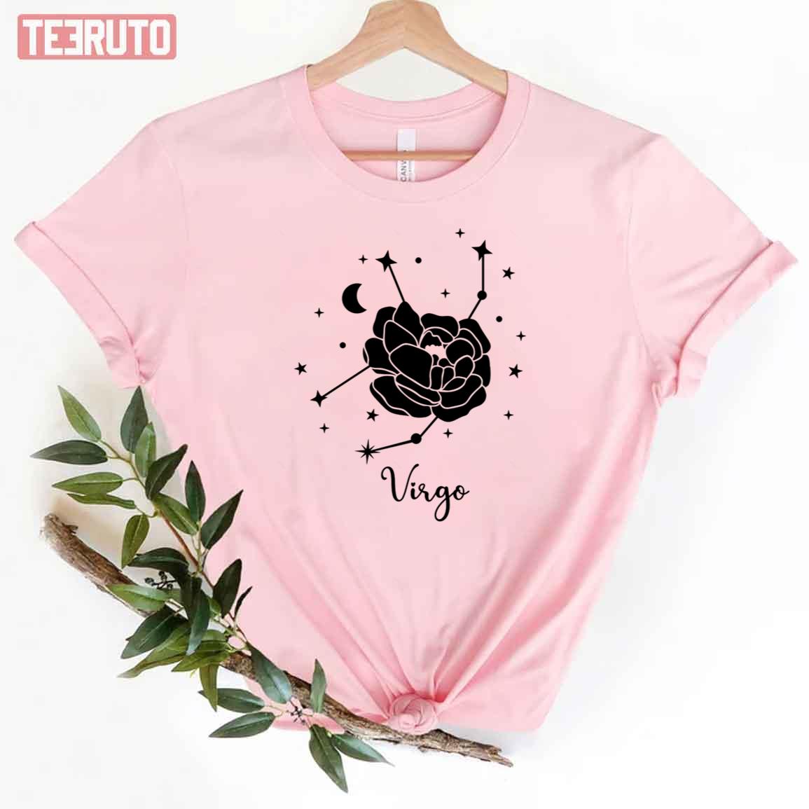 Virgo Zodiac Sign With Rose Stars And Moon Unisex T-Shirt