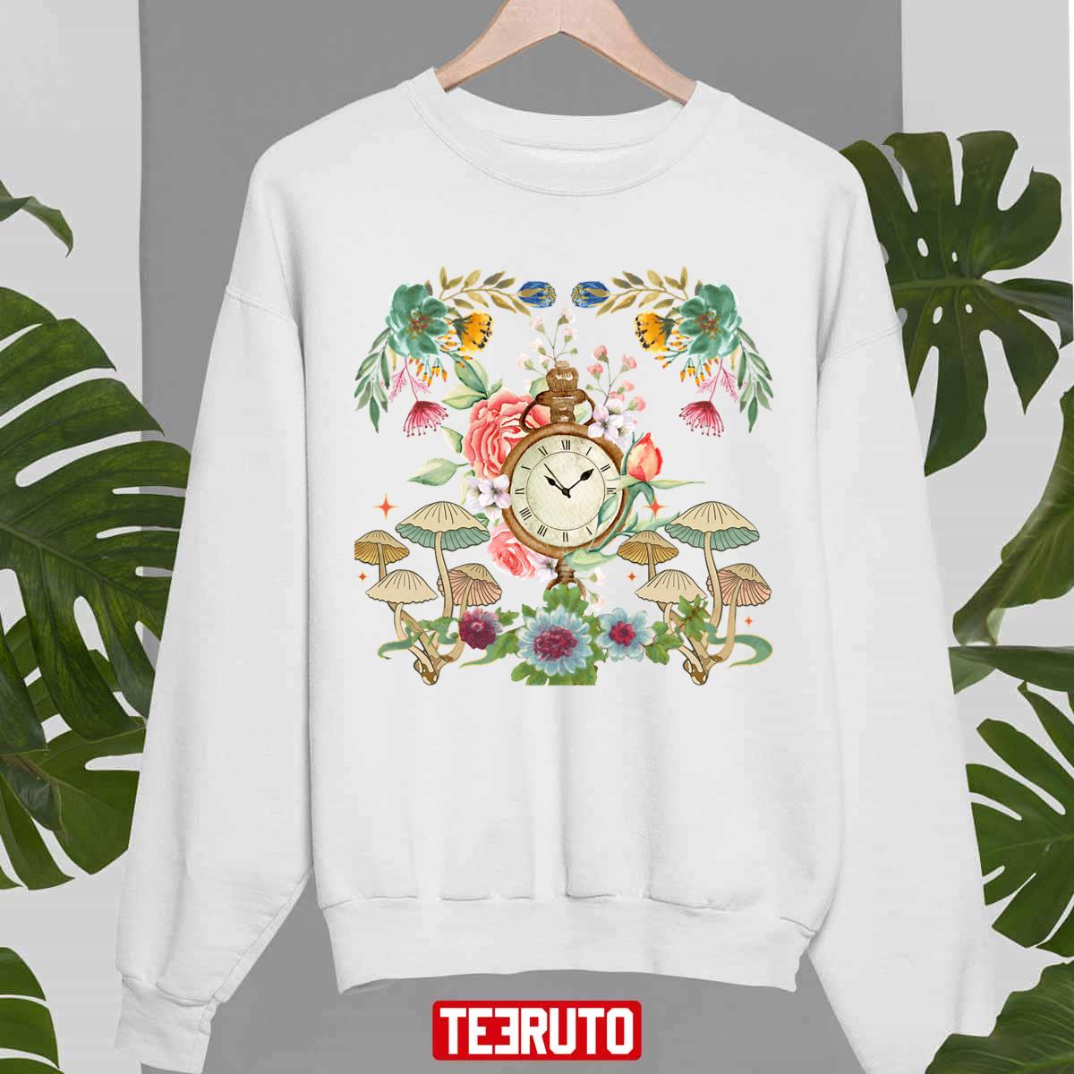 Wall Clock Flowers Decoration Vintage Botanicals Unisex Sweatshirt