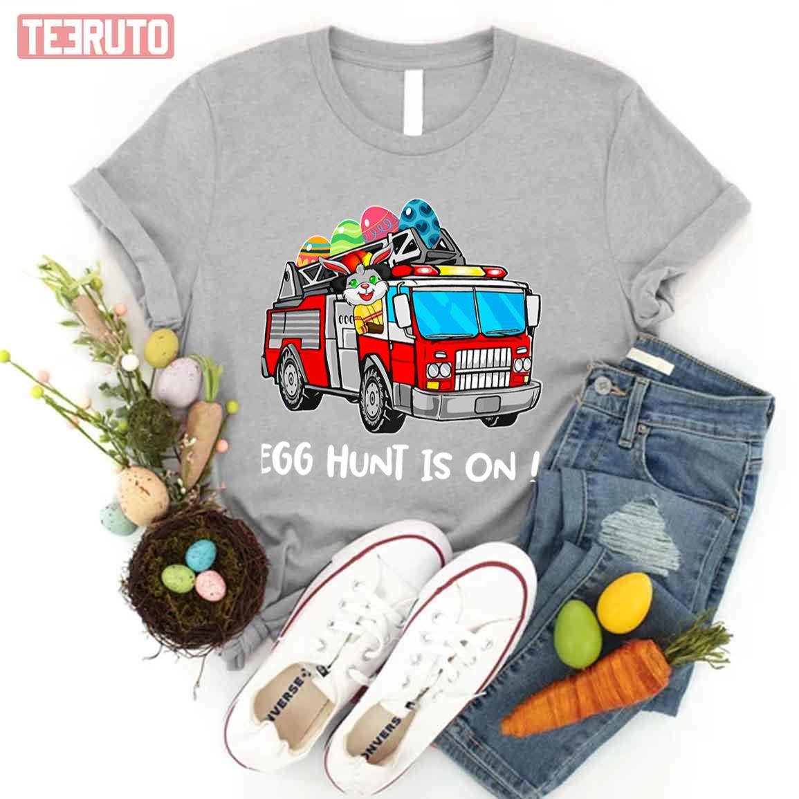 Welcome Firefighter Truck Easter Day Egg Hunt Is On Gift Kids Unisex T-shirt