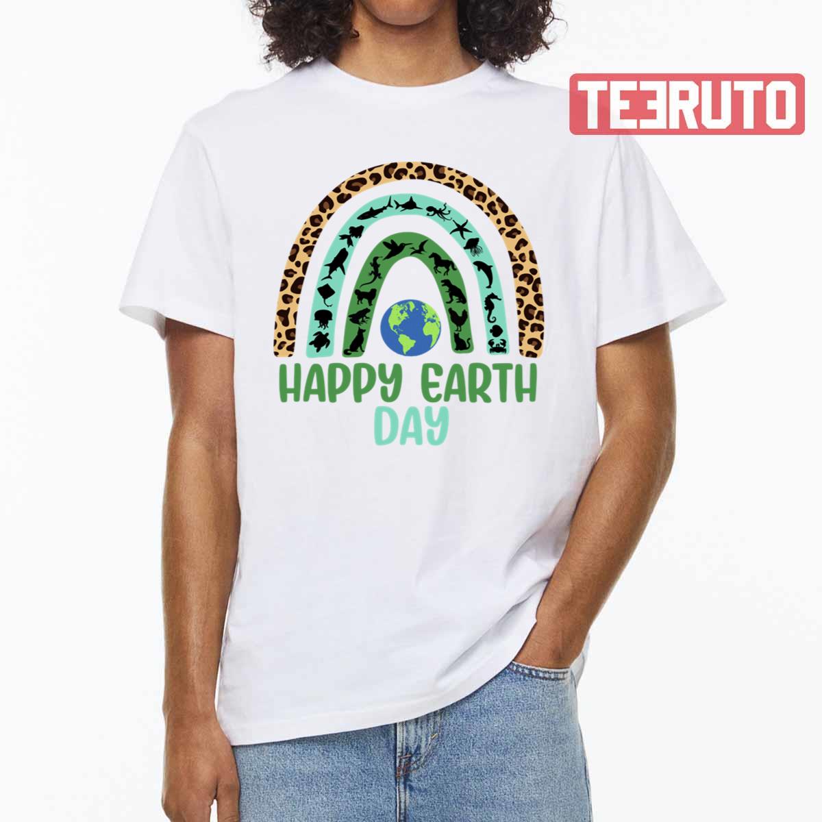 Wild And Sea Animals Happy Earth Day Rainbow Unisex T-shirt
