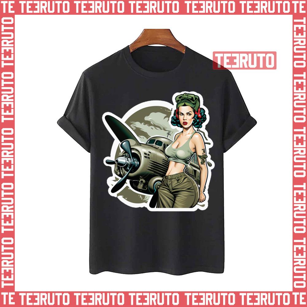 Wwii Military Aircraft Pinup Girl Unisex T-Shirt