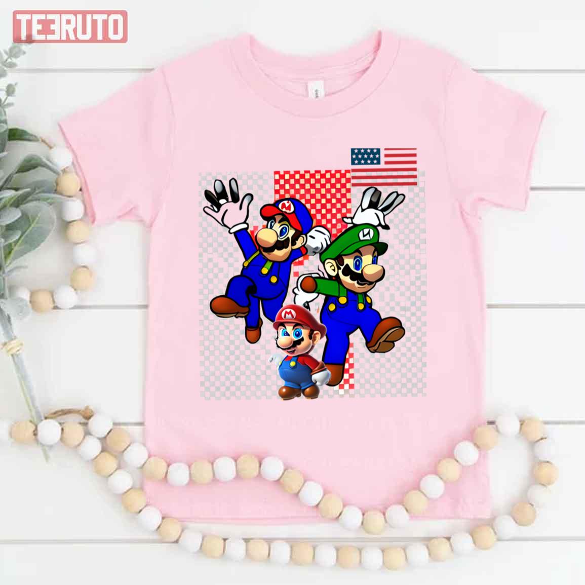 American Flag Design Nintendo Super Mario Unisex T-Shirt