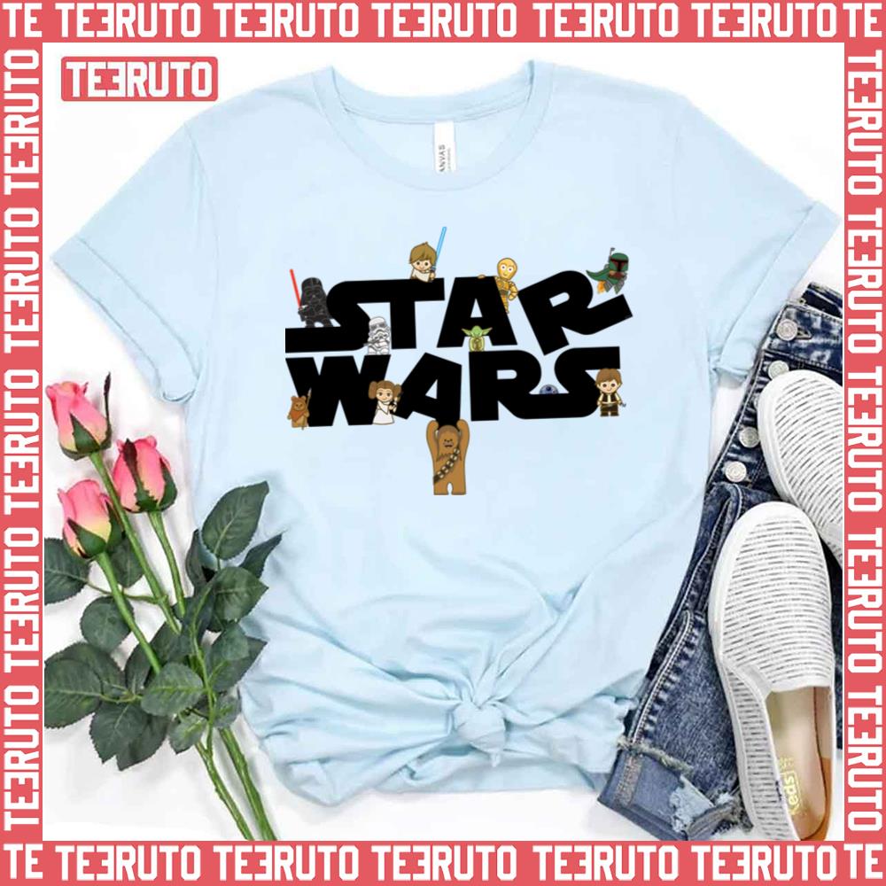 Mini Characters Climbing Star Wars Logo Unisex T-Shirt