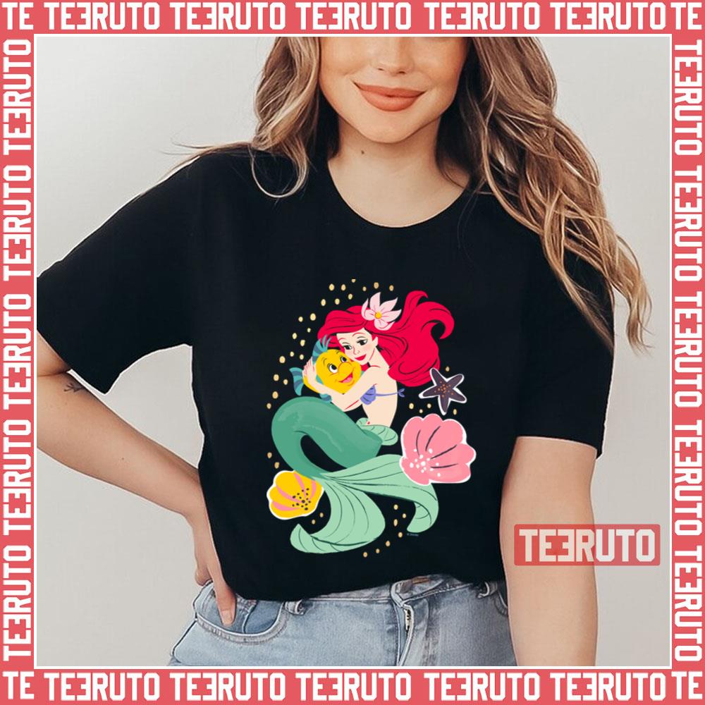 Princess Ariel Holding Flounder Illustration Unisex T-Shirt - Teeruto