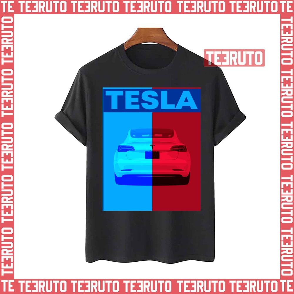 Tesla Rear End Red & Blue Art Unisex T-Shirt