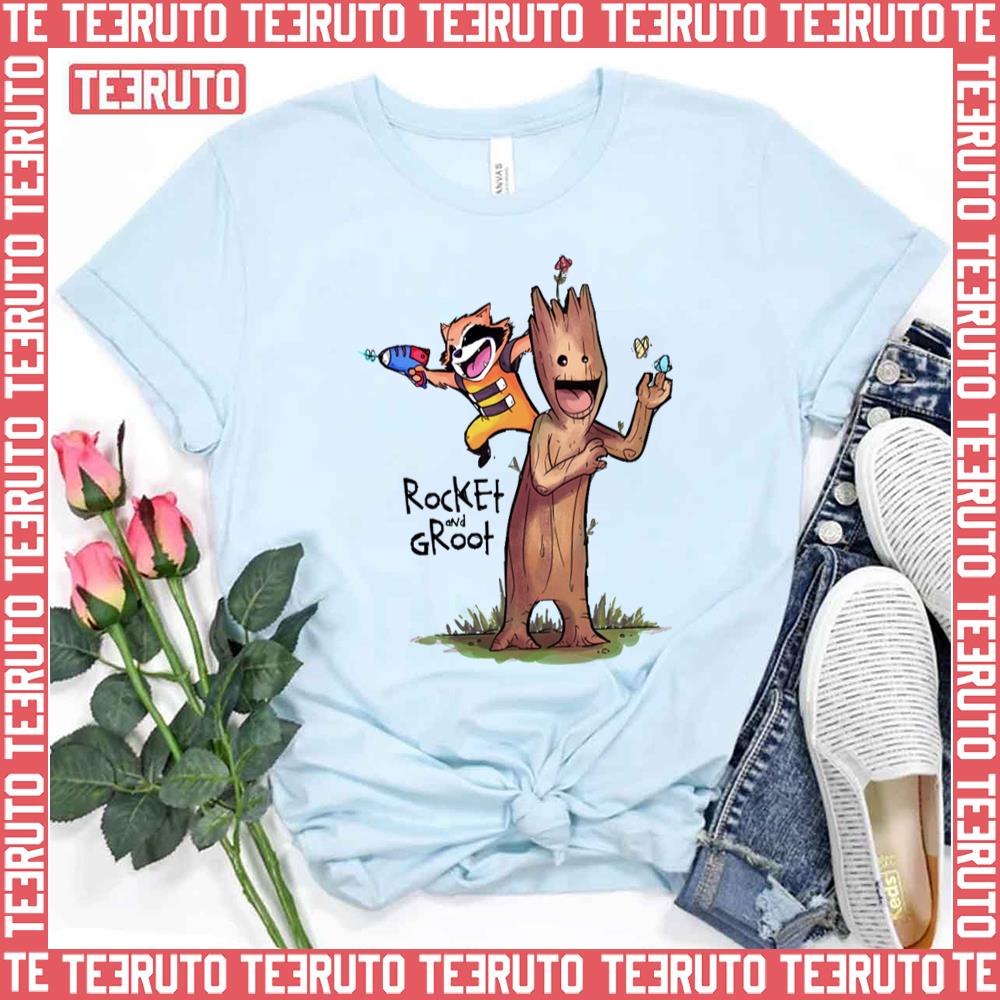 Cartoon Fanart Rocket Raccoon And Groot Unisex T-Shirt
