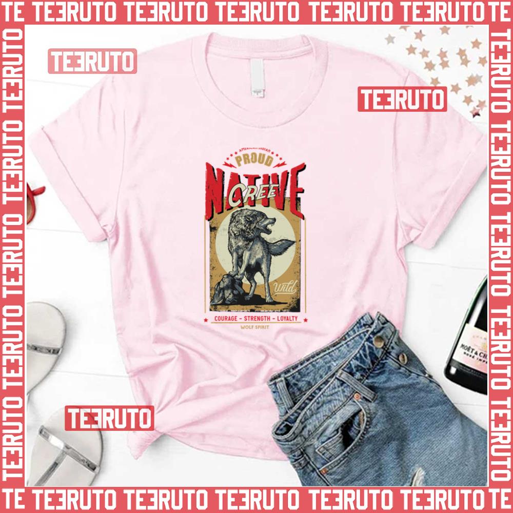Cree Native American Indian Born Wolf Spirit Retro Unisex T-Shirt