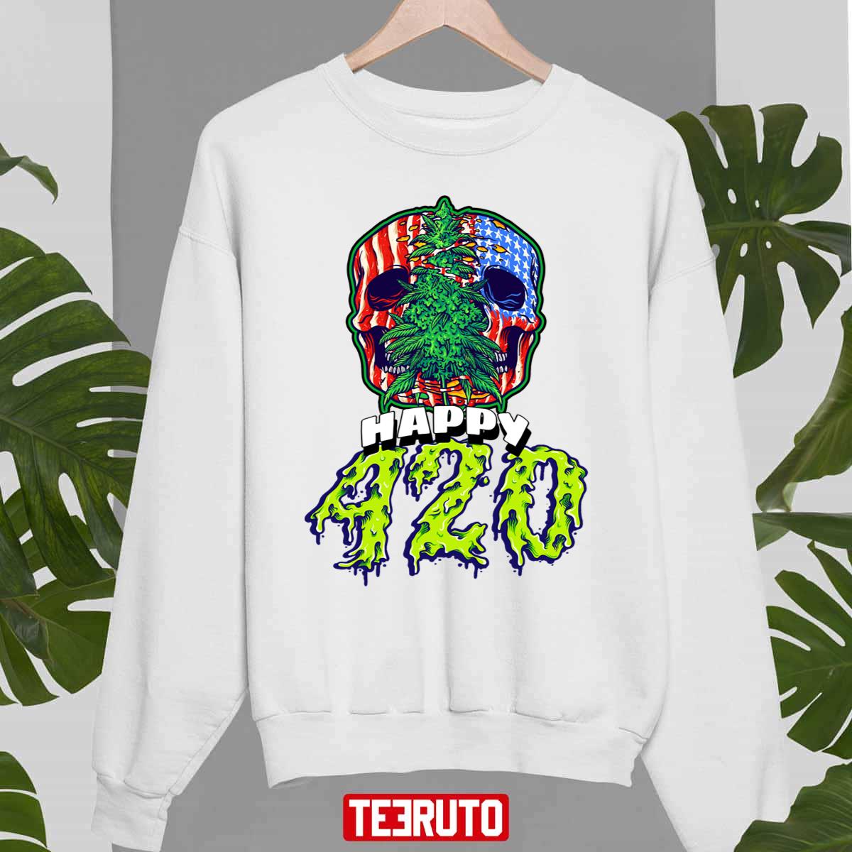 Happy 420 American Flag Skull And Plant Unisex T-shirt