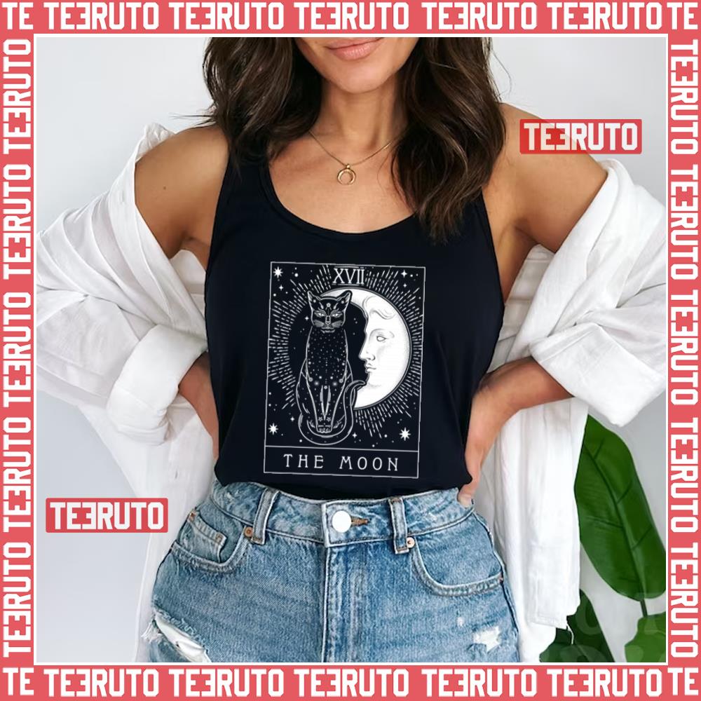 Tarot Card Crescent Moon And Cat Graphic Unisex T-Shirt