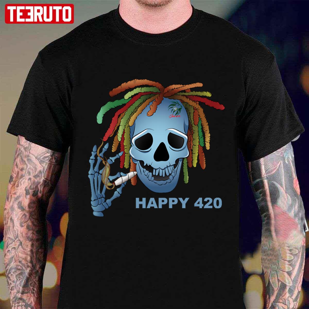 The Smoking Skull Happy 420 Unisex T-shirt