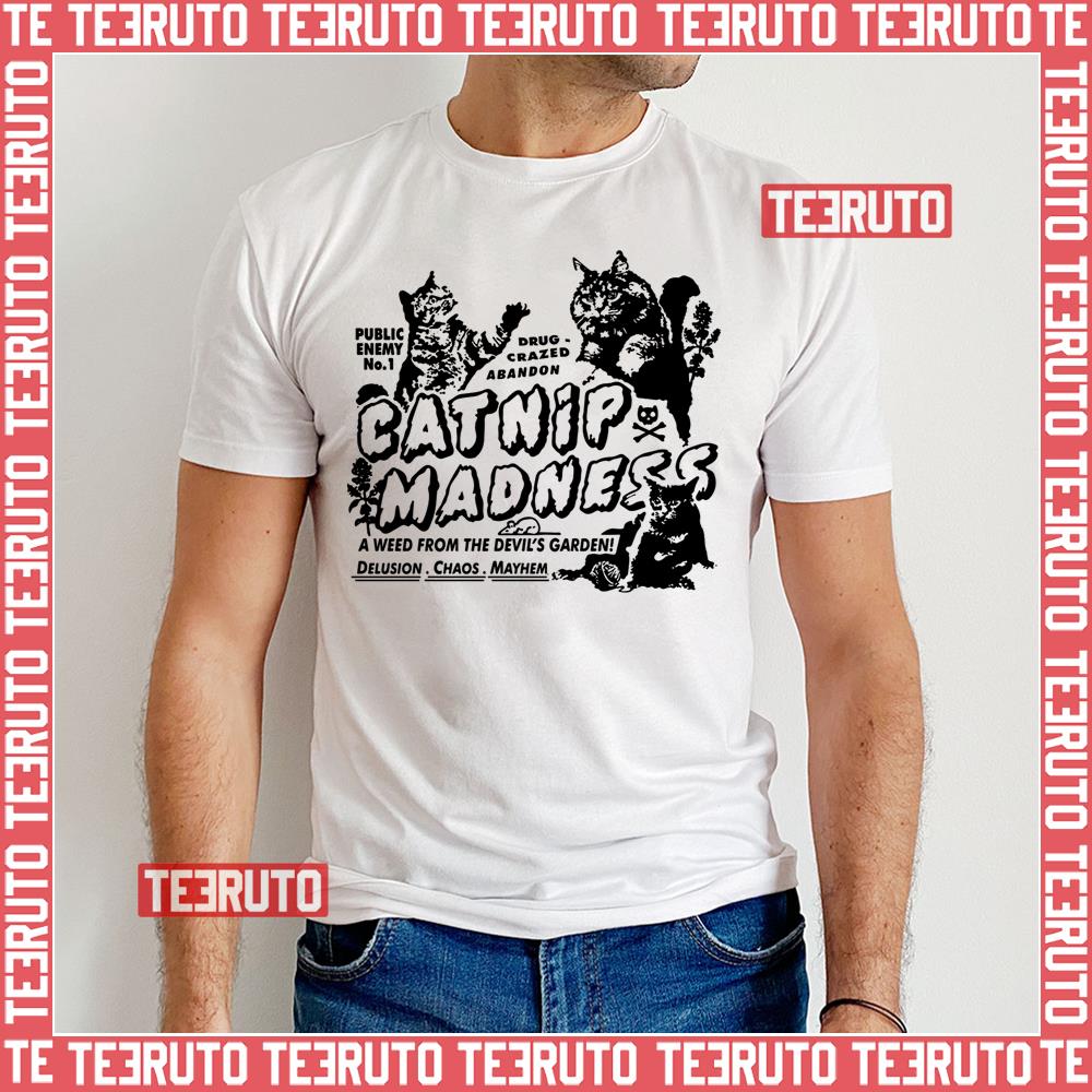 Catnip Madness Cute Cat Black And White Unisex T-Shirt