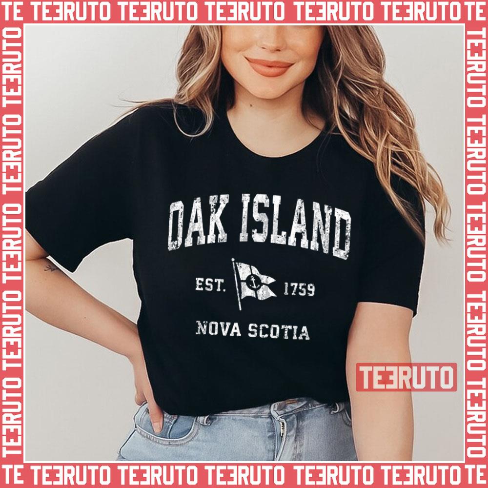 Oak Island Canada Vintage Nautical Boat Anchor Flag Sports Unisex T-Shirt