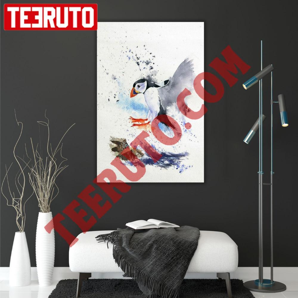 A Puffin In Water Portrait Canvas