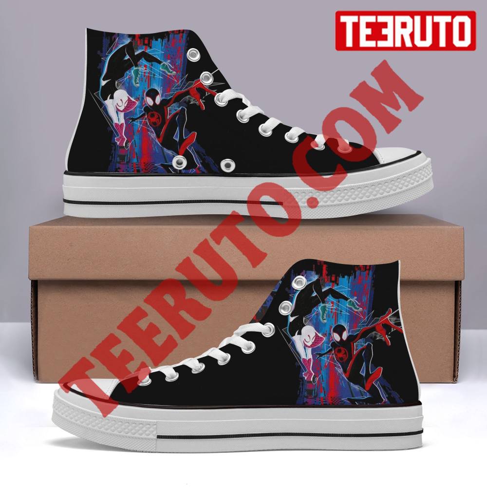 Across The Spider-Verse Miles Morales And Spider Gwen High Top Retro Shoes