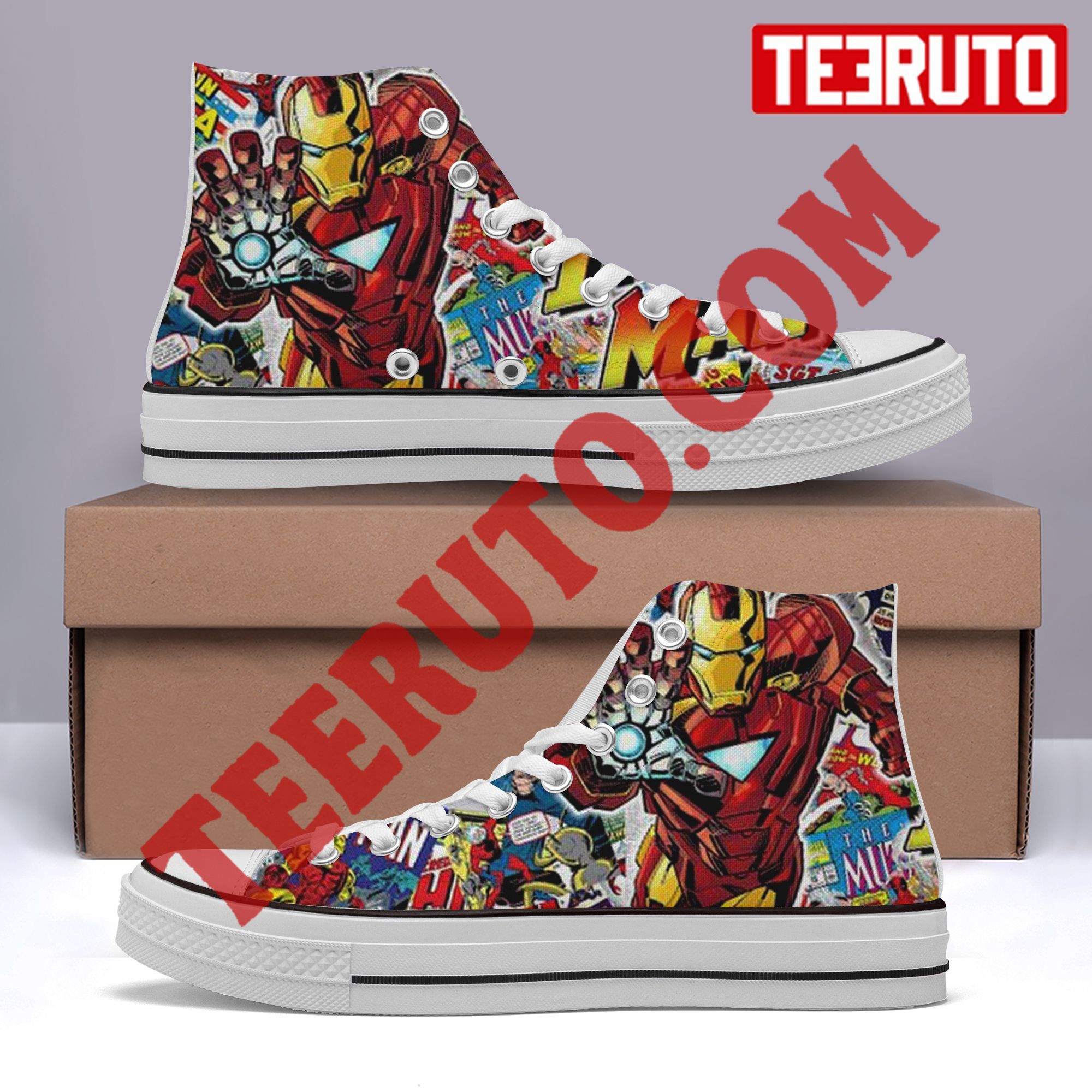 Avengers Ironman Comic Marvel Art High Top Retro Shoes