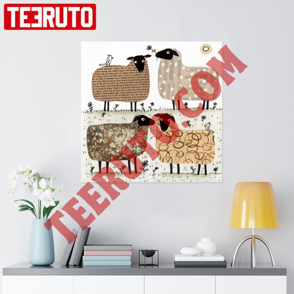 Collage Sheep Minimalist Square Canvas