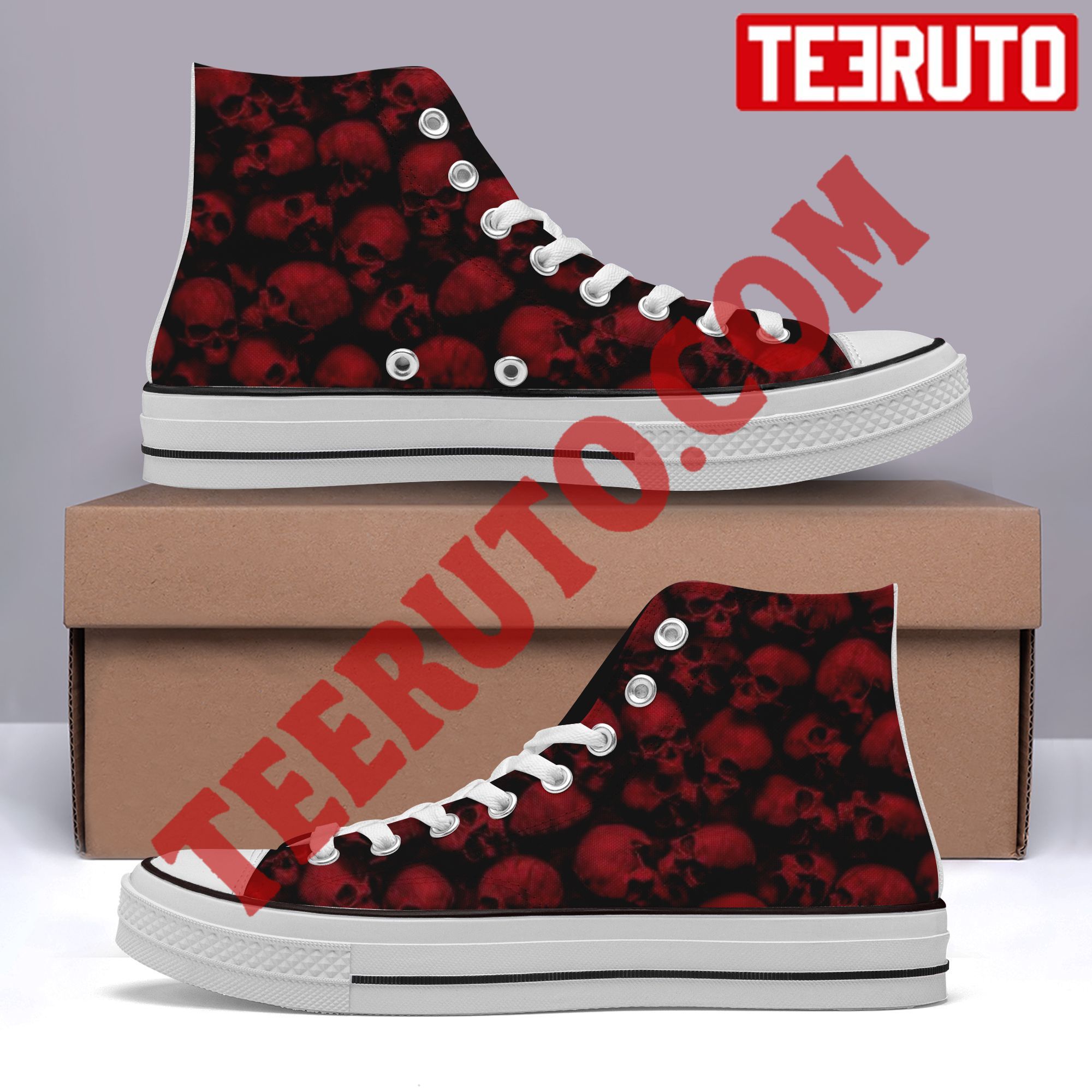 Dark Red 3d Skulls Pile For Halloween Red Spooky Blood High Top Retro Shoes