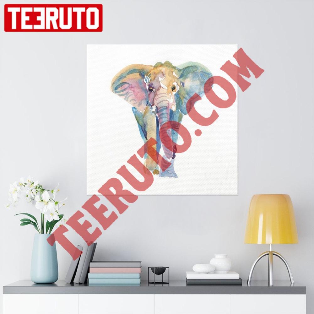Elephant Painting Watercolor Square Canvas