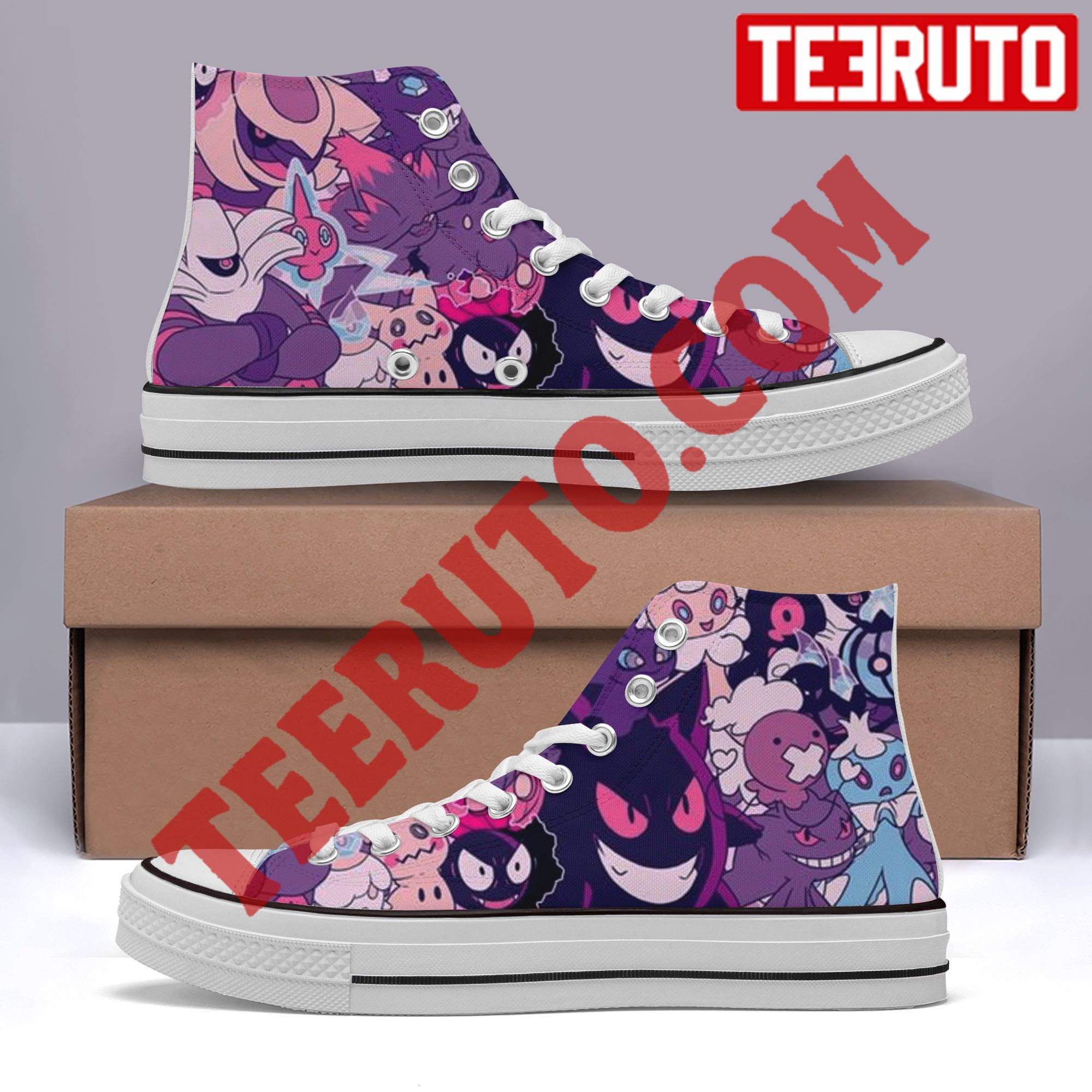 Gengar Pokemon And Friends Pattern High Top Retro Shoes