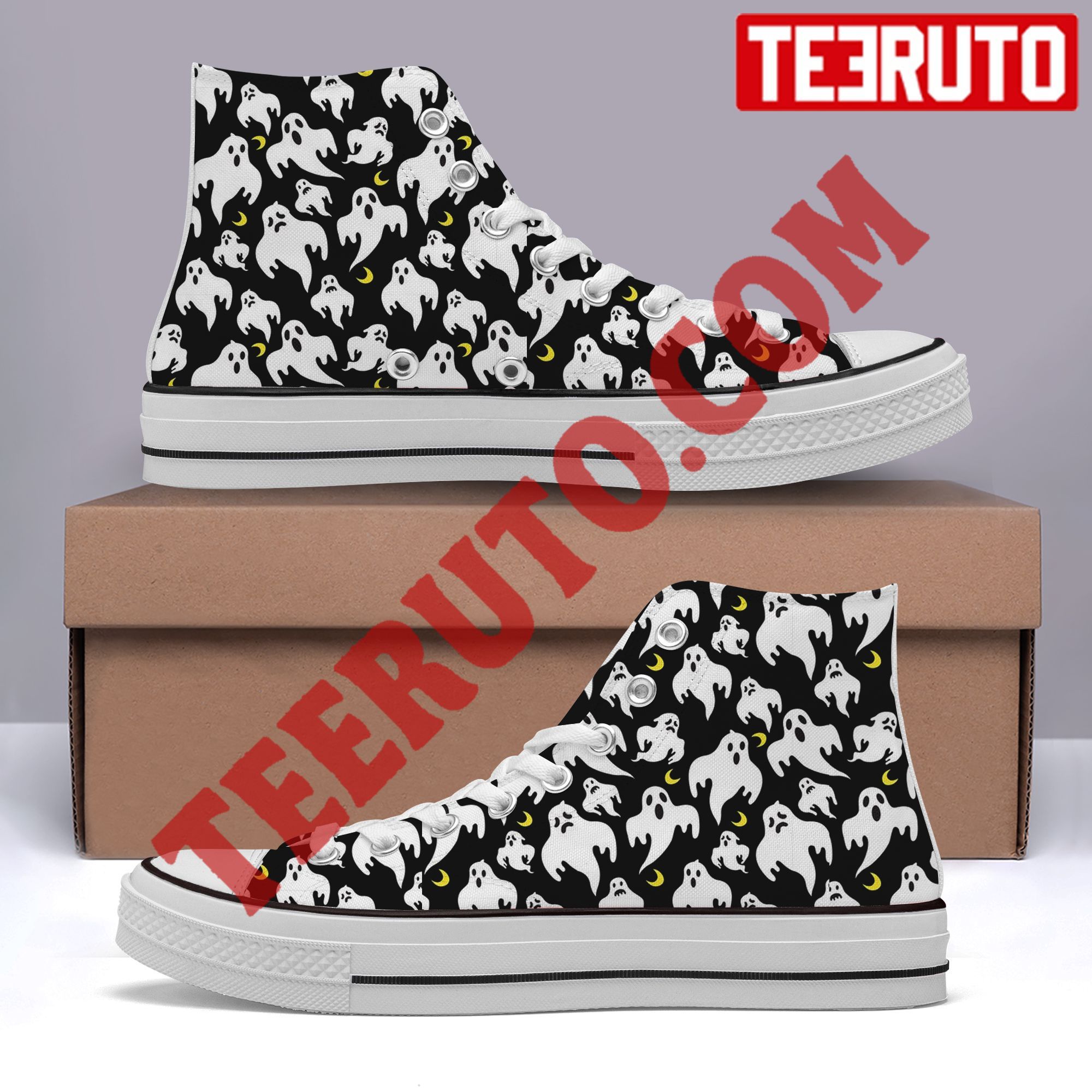 Ghosts Pattern Black And White Halloween Design High Top Retro Shoes