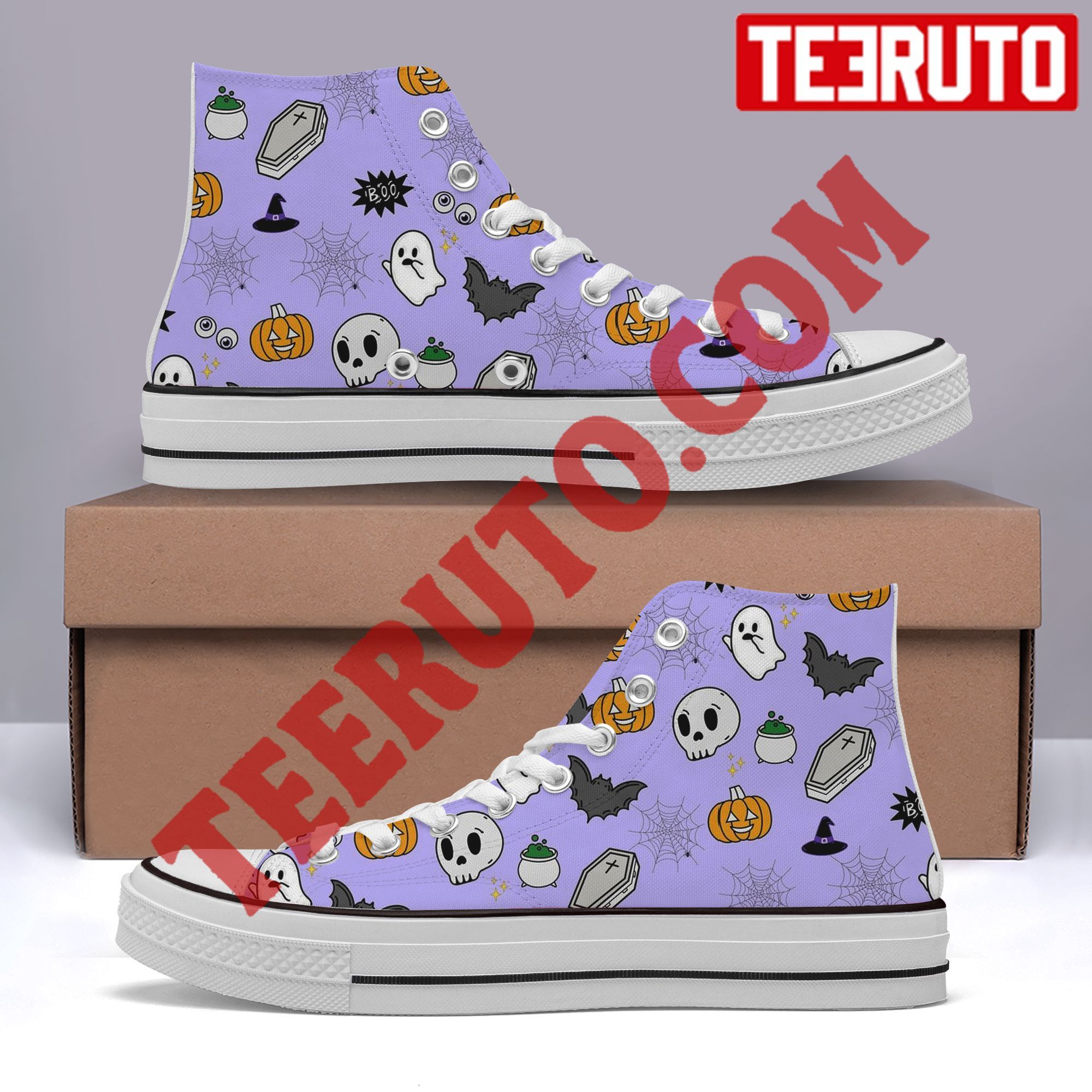 Halloween Icons Light Purple Spooky Ghost Trick Or Treat High Top Retro Shoes