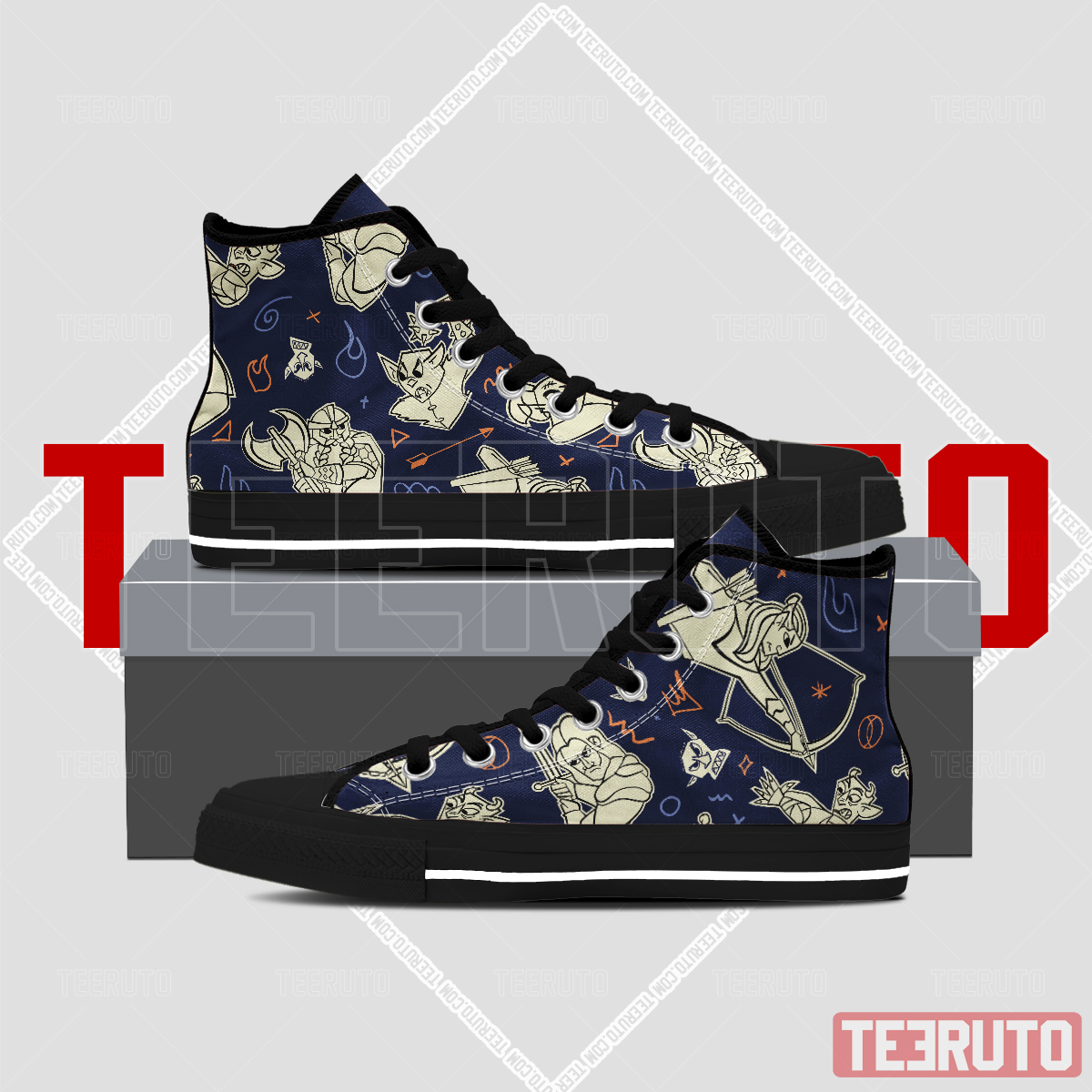 Lord Of The Rings Navy Fanart Pattern Hightop Sneakers