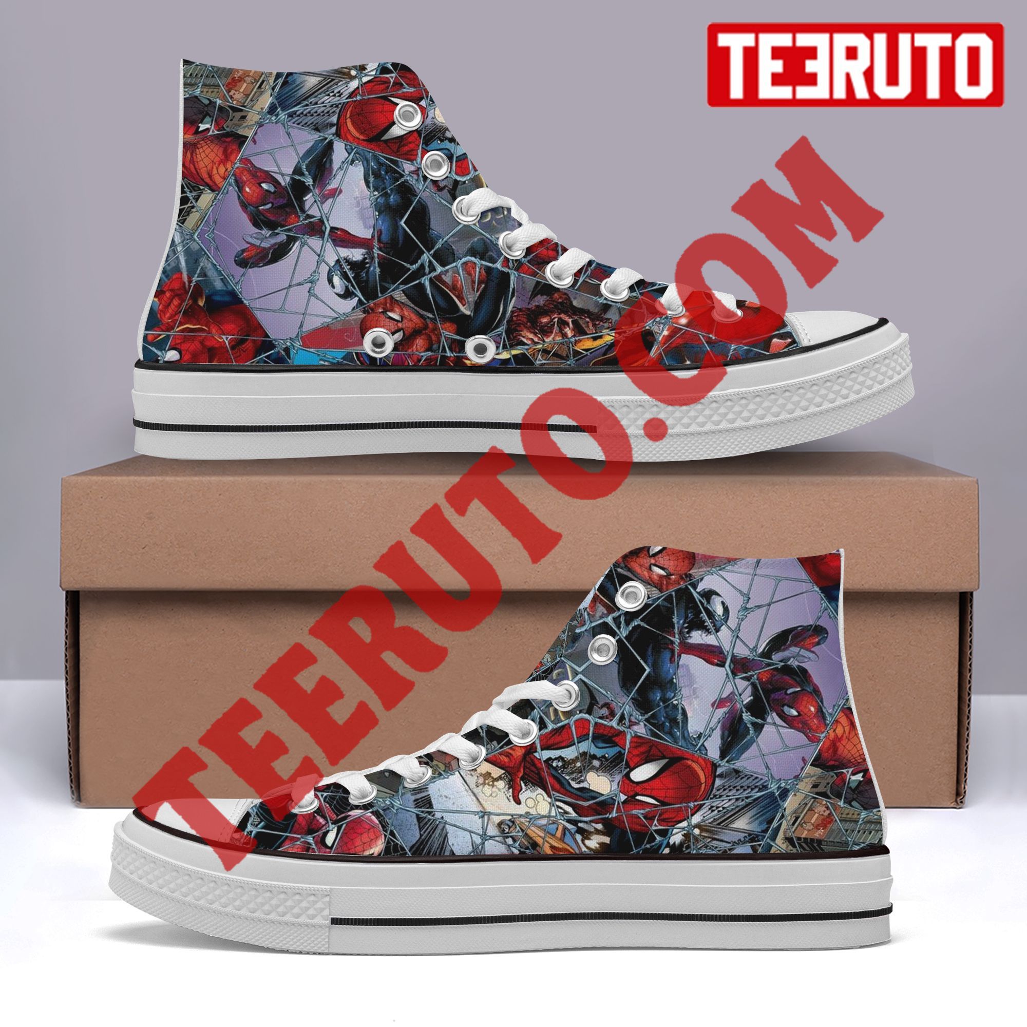 Spiderman Comic Web Broken Glasses High Top Retro Shoes
