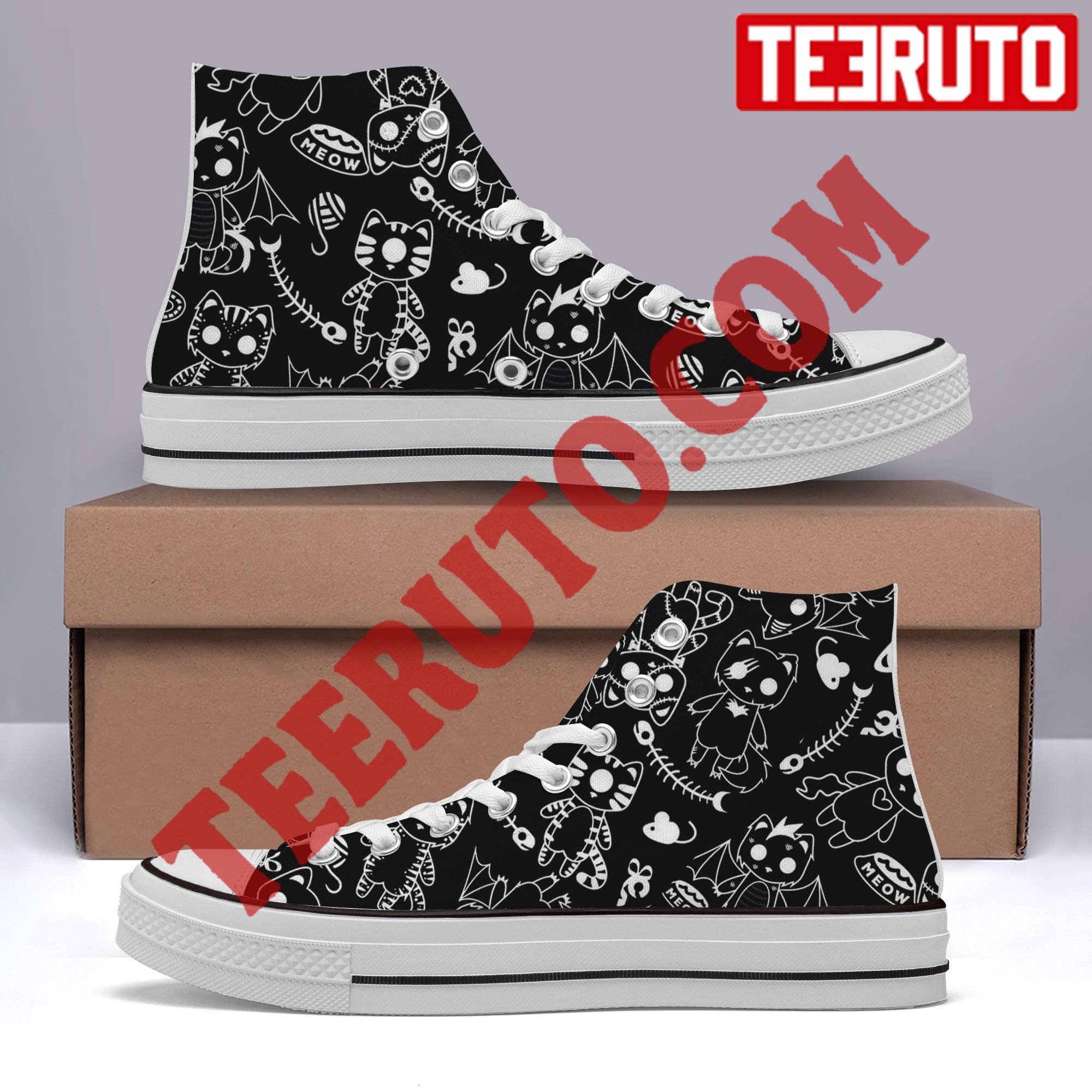 Spooksie Boo Cats And Bats Witch For Halloween High Top Retro Shoes