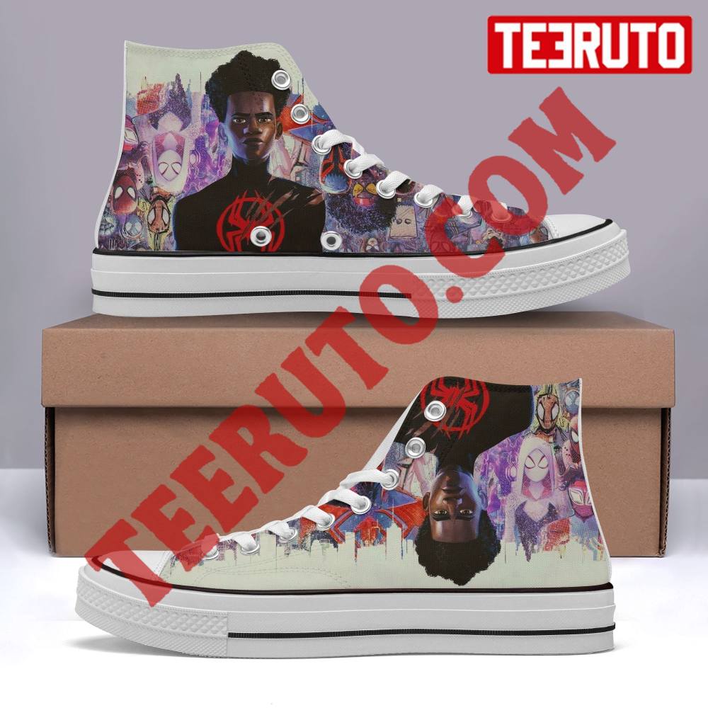 Up Side Down Across The Spider-Verse Miles Morales High Top Retro Shoes