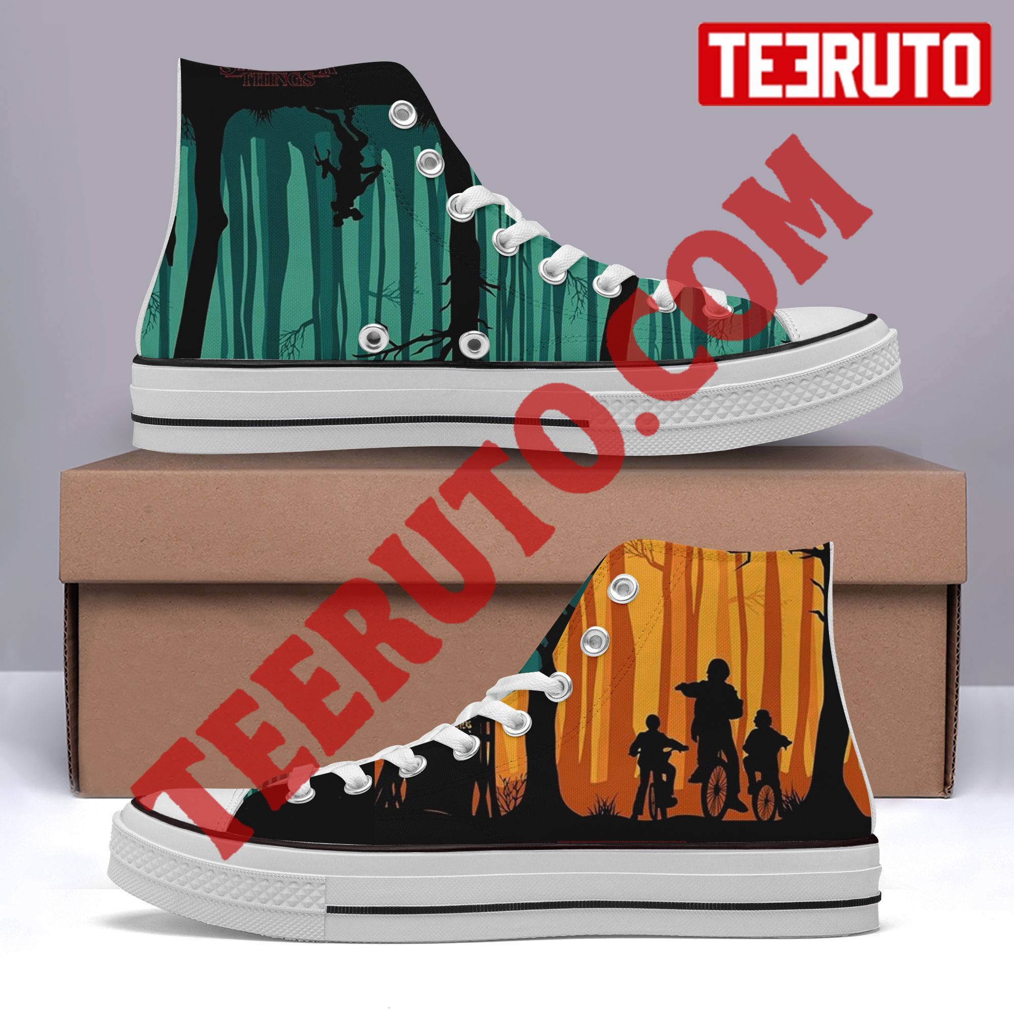 Up Side Down World Stranger Things Design High Top Retro Shoes