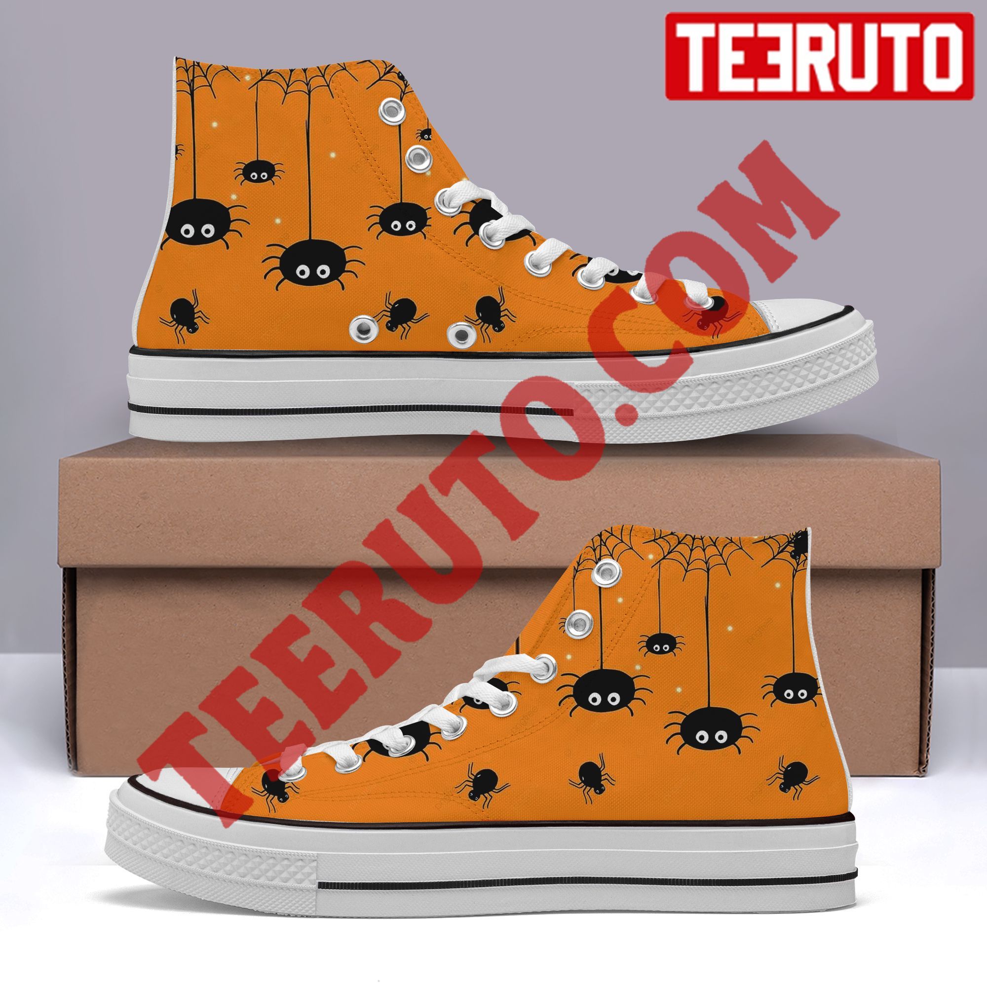 Yellow Halloween Spiders And Spiderwebs Trick Or Treat High Top Retro Shoes