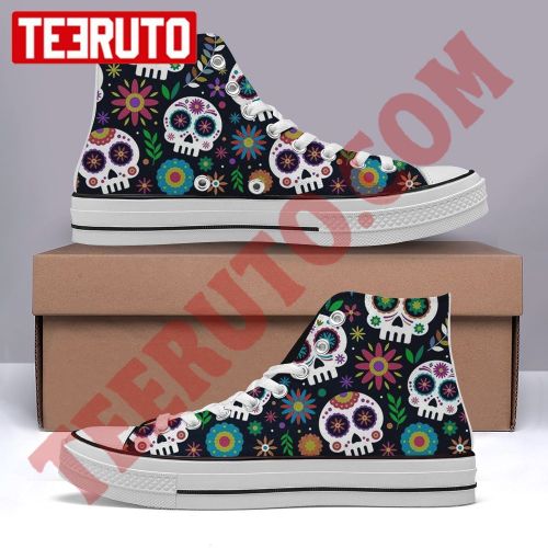 Artmajeur Skull Floral Halloween High Top Retro Shoes