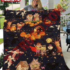 Boo Ville Halloween Village Quilt Blanket