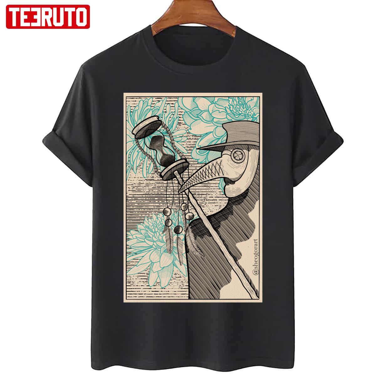 Camus Dark Art Plague Doctor Flowers Sepia Tone Unisex T-Shirt