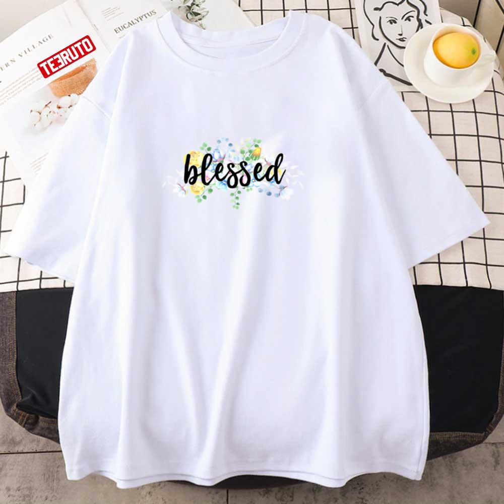 Christian Quote Floral Design Blessed Bible Verse Unisex T-Shirt