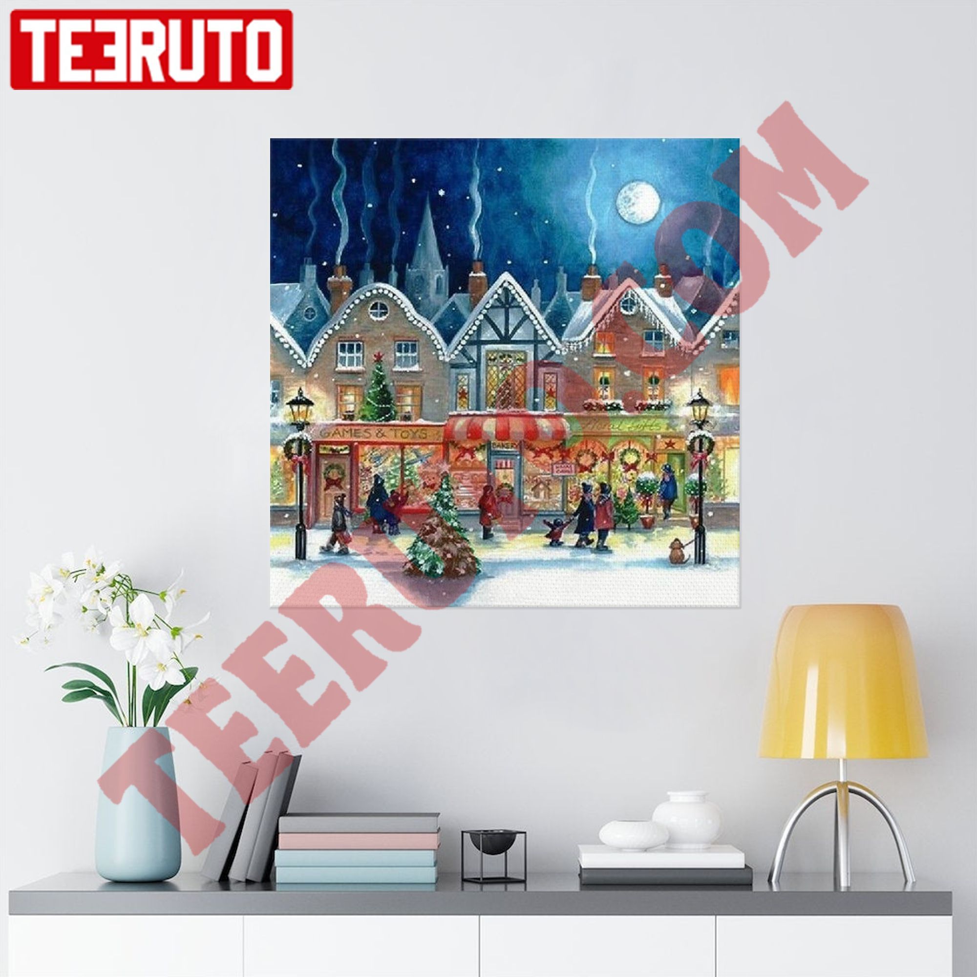 Christmas In The Village Rice Square Canvas