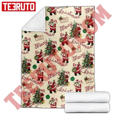 Christmas Retro Santa Clause Fleece Blanket