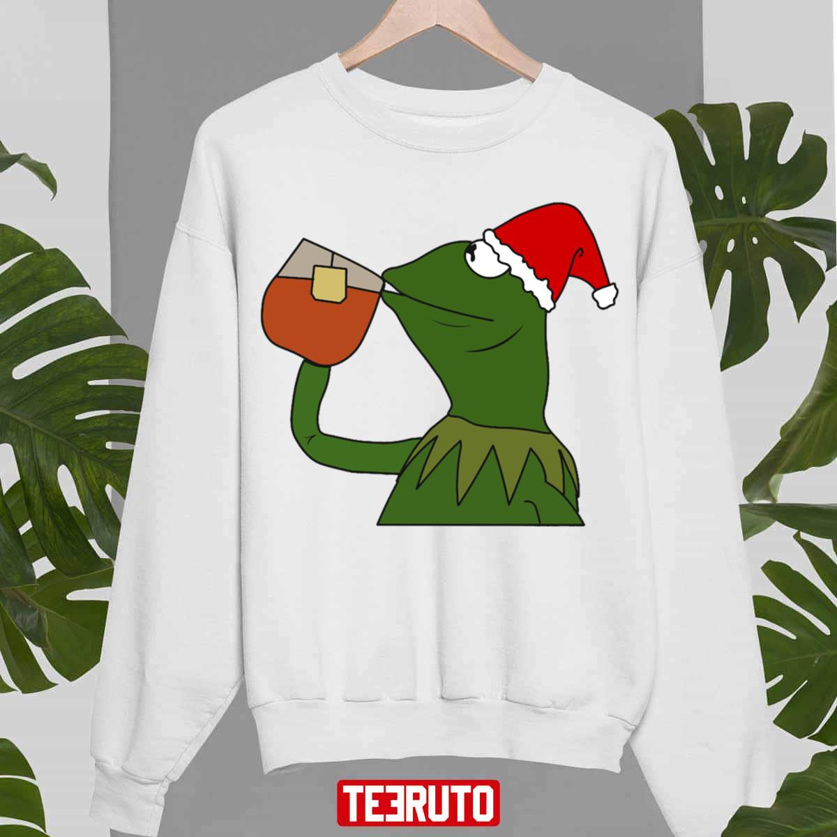 Christmas Santa Frog Sipping Tea Meme Unisex Sweatshirt