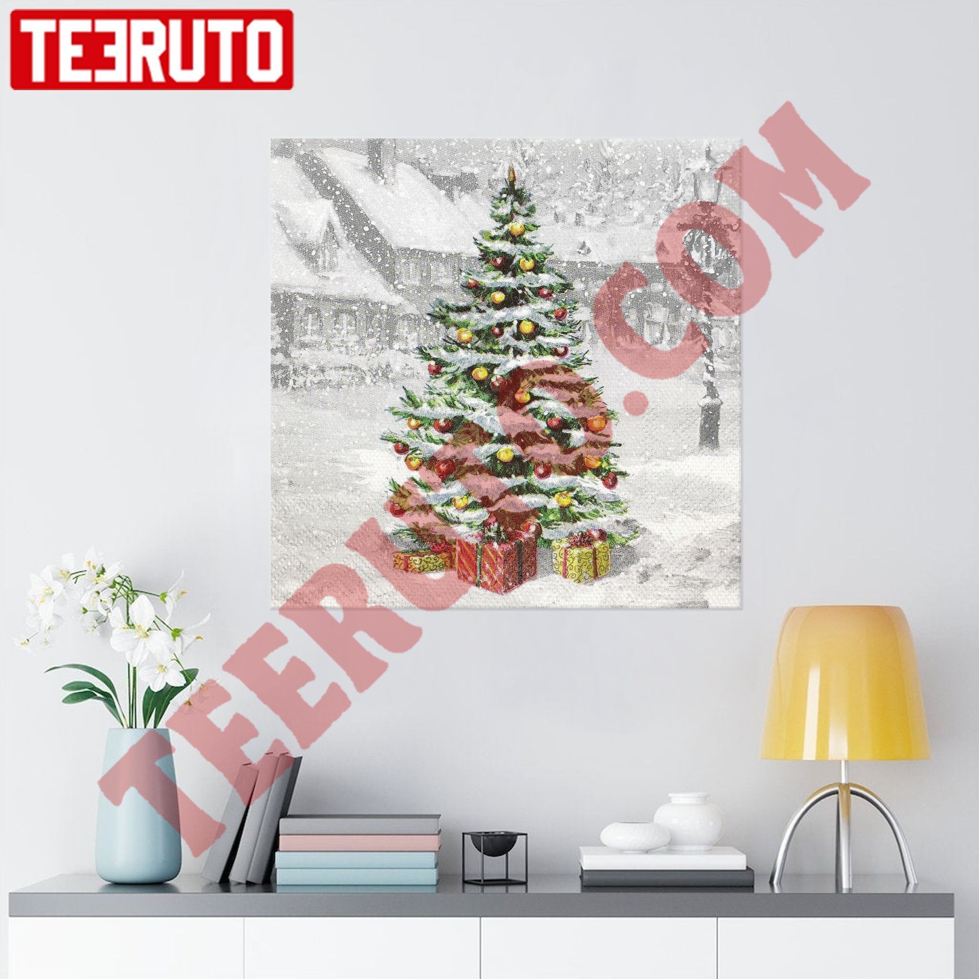 Christmas Tree Winter Town Square Square Canvas
