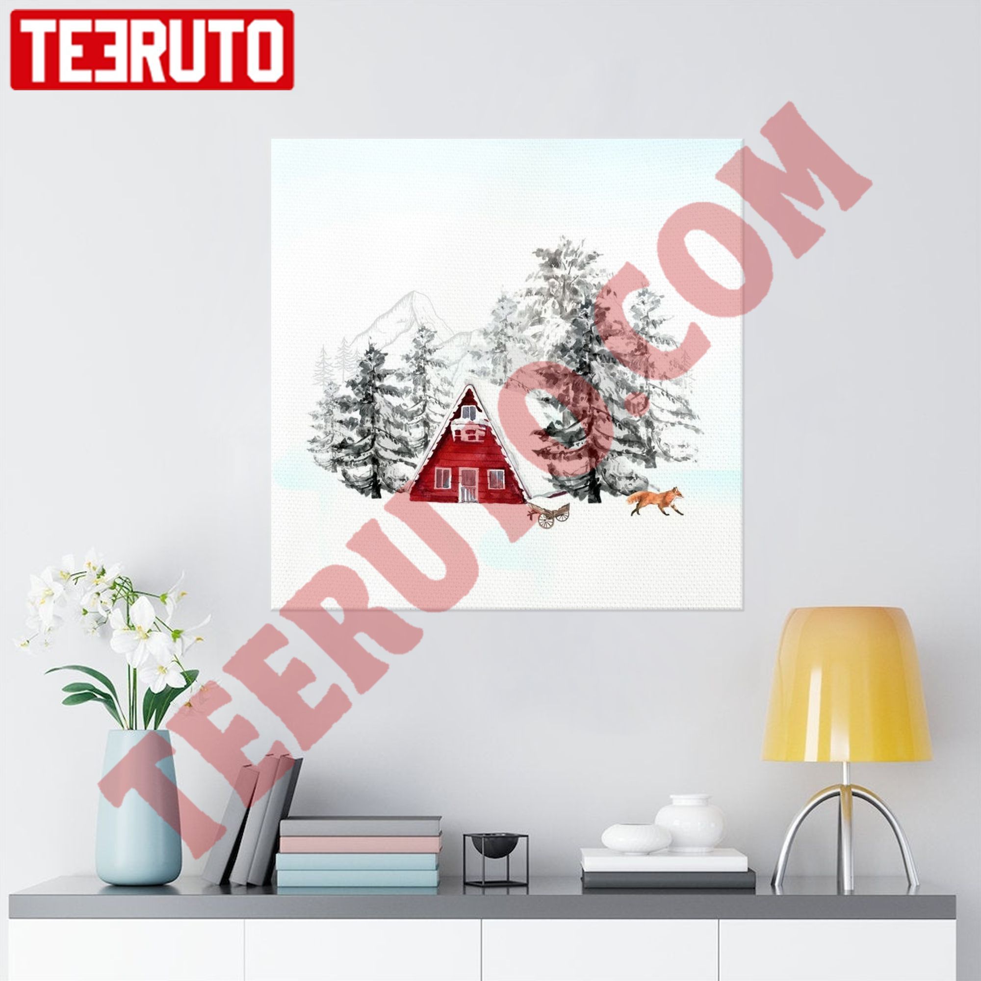Christmas Winter Forest House Square Canvas