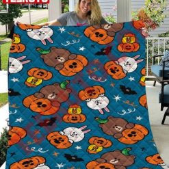 Cute Bears On Halloween Pattern Pumpkin Quilt Blanket