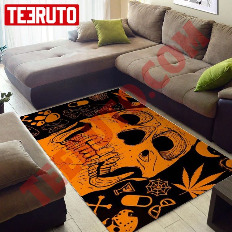 Halloween Aesthetic Skull And Weed Art Rug