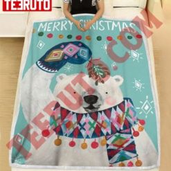 Mery Christmas Polar Bear Retro Design Fleece Blanket