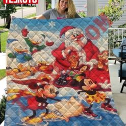 Mickey Mouse Skiing With Santa Clauss Christmas Quilt Blanket