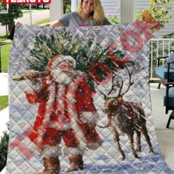 North Pole Tree Santa And Christmas Tree Quilt Blanket