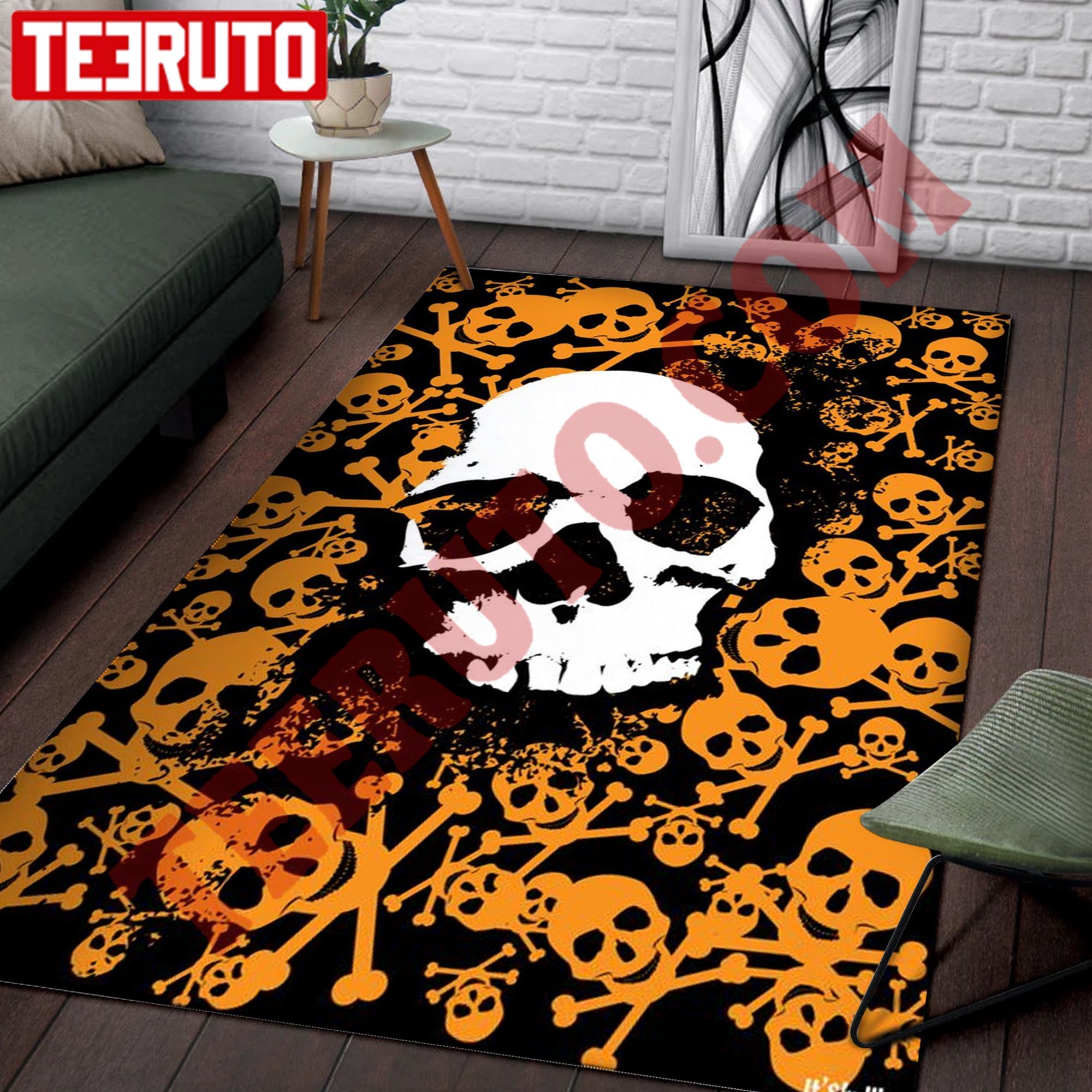 Orange Skull Pattern Halloween Rug