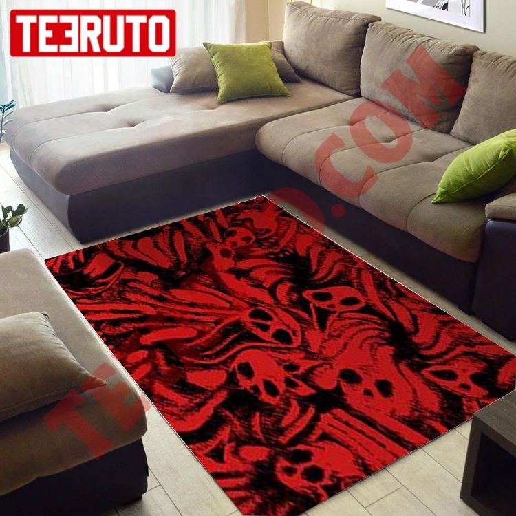 Screaming Evils Red Blood Pattern Spooky Halloween Rug